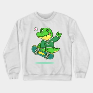 Cute crocodile playing skateboard cartoon vector icon illustration Crewneck Sweatshirt